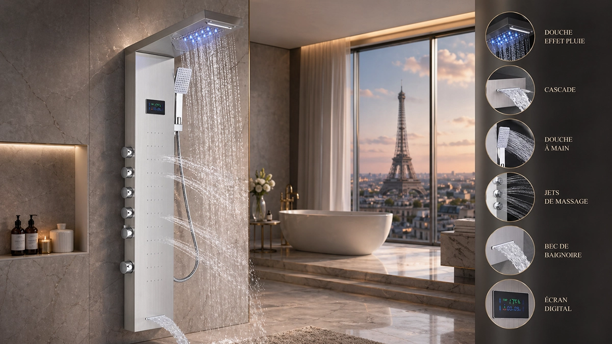 Panneau de douche hydromassant LED Oracle